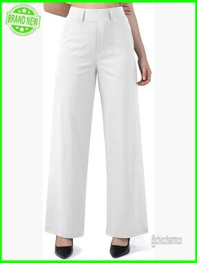 Wide Leg Pull On Work Pants with Pockets Business Casual Trousers